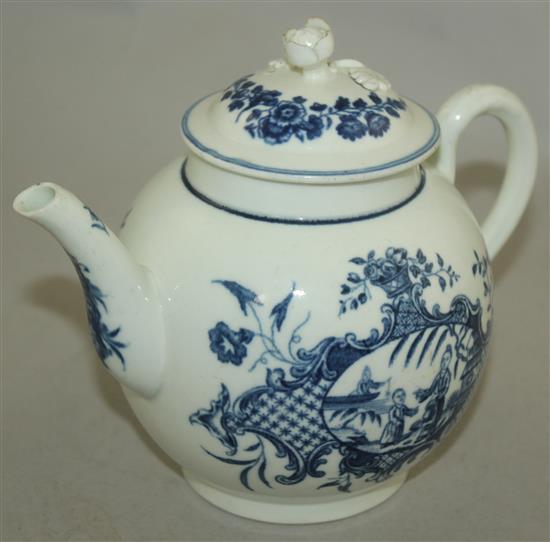 A Worcester Mother and Child pattern globular teapot and cover, c.1765, 17cm across